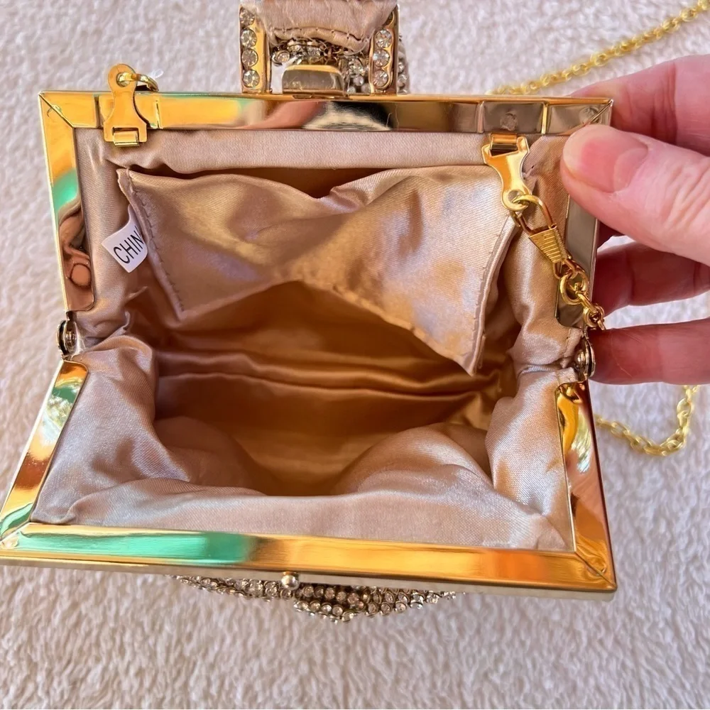 TASHA GOLD MESH RHINESTONE WRISTLET WITH CROSSBODY STRAP NWOT
